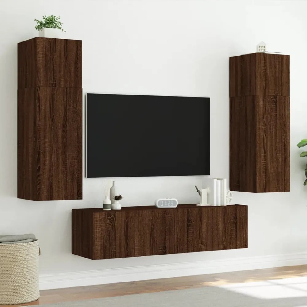 2 db barna tölgyszínű fali TV-szekrény LED-del 60x35x41 cm