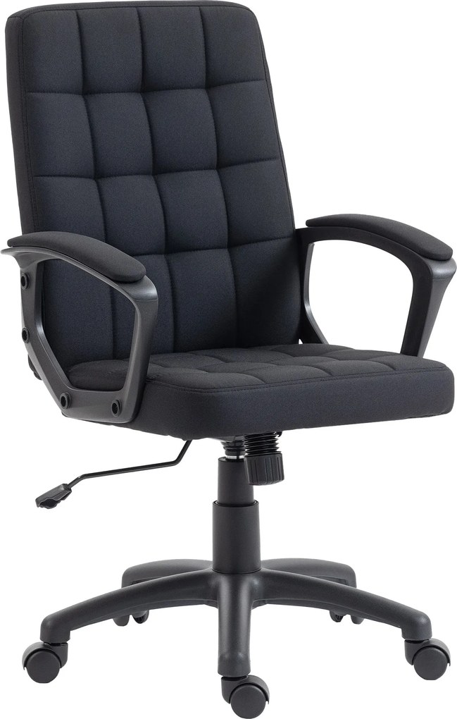 Vinsetto középmagas forgós irodai szék – szintetikus len kárpit, magasságállítás, dönthető, kartámaszok, görgők – fekete | Aosom