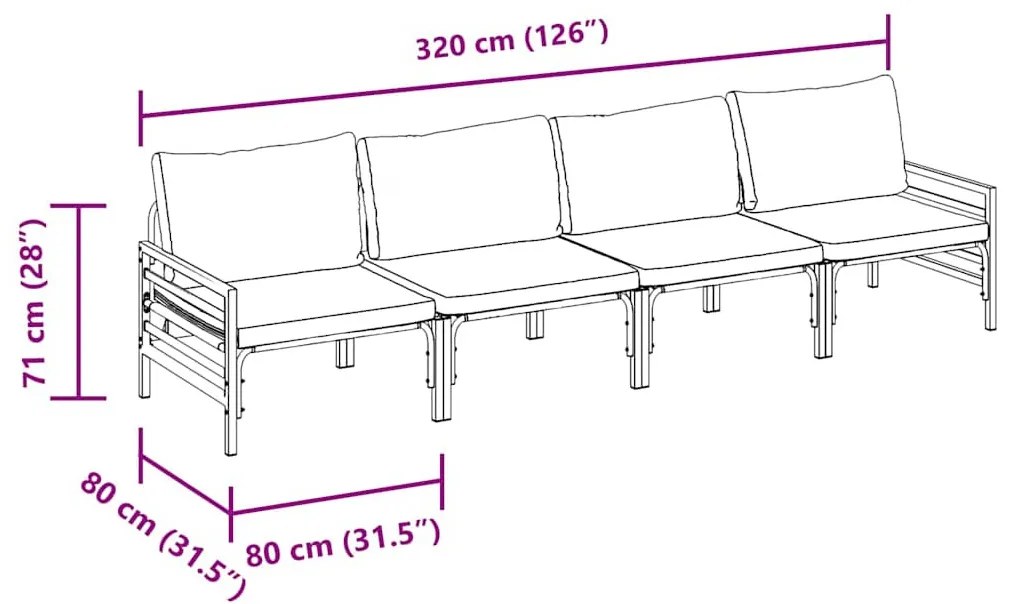 Kerti Kanapé Szett 4 pcs Antracit Acél
