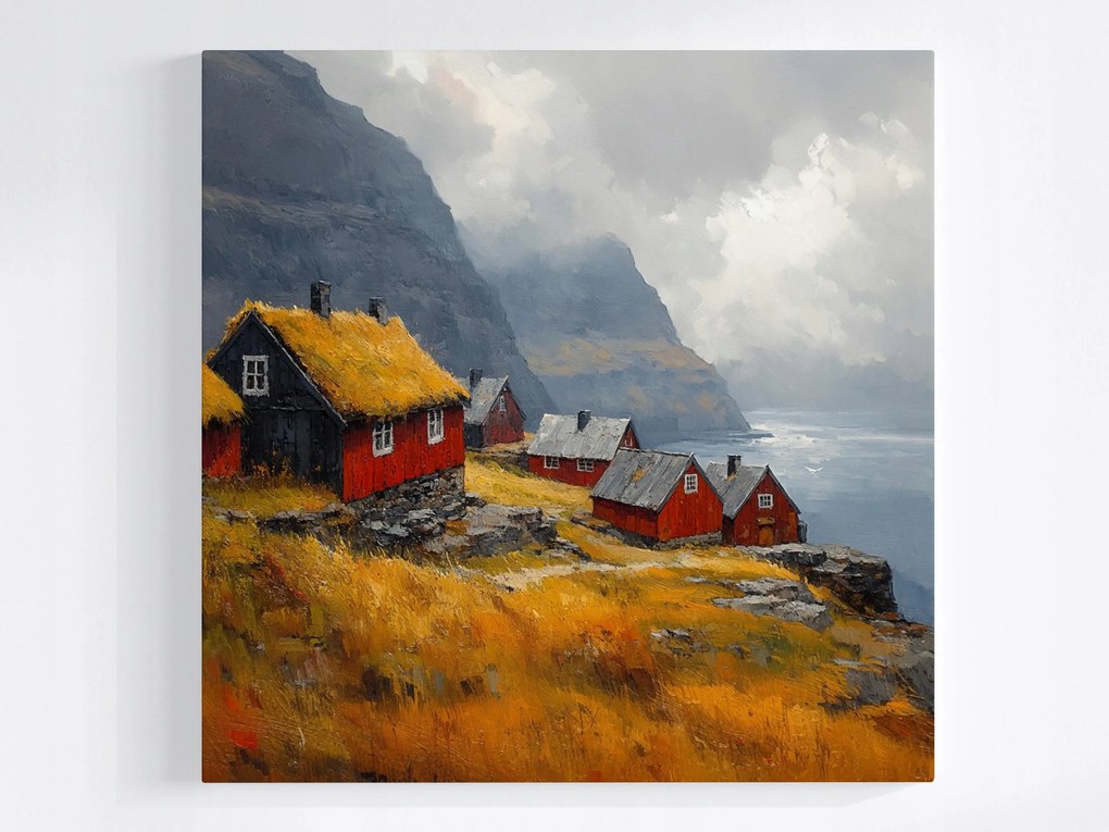 Canvas Vászonkép Norvégia Fjordok Piros Házak Skandinávia 80x80