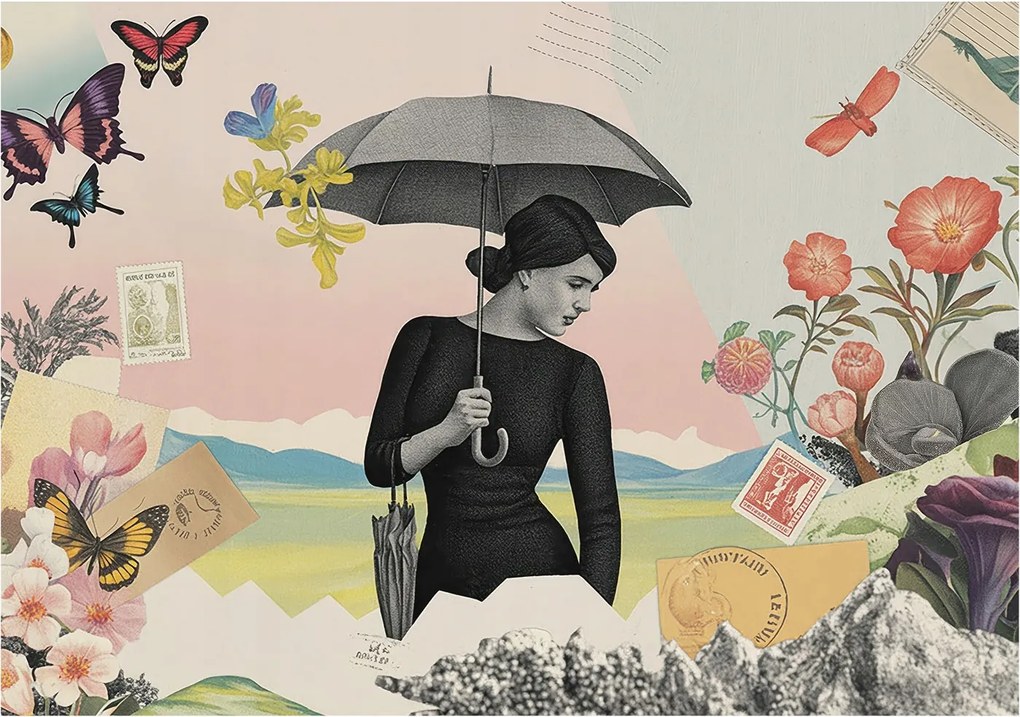 Flizelin tapéta Fali furnér 3D hatás Romantikus kollázs 312x219 Ragasztó