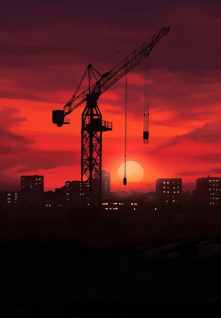 Poszter 68x98cm Alkonyat az építkezés felett