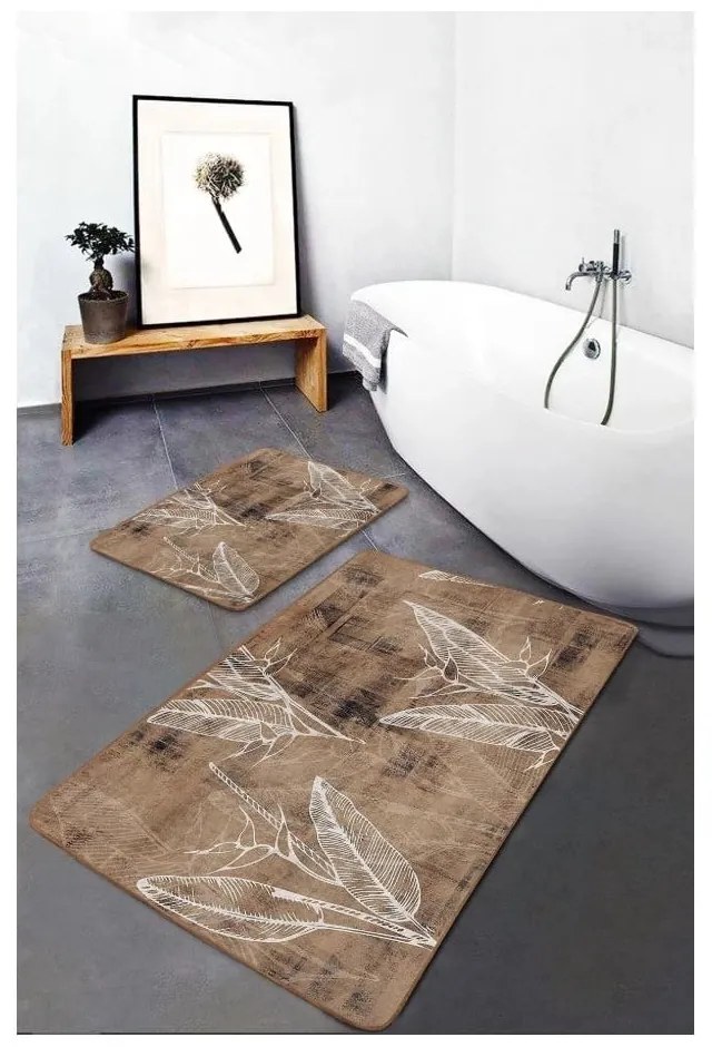 Barna bársony fürdőszobai kilépő szett 2 db-os 60x100 cm – Mila Home