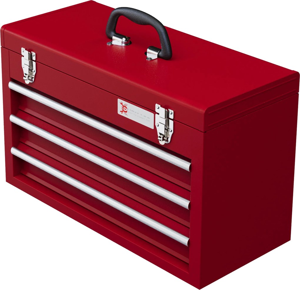 DURHAND Üres Szerszámtároló, 51 x 22 x 32 cm-es Szerszámosláda 3 Fiókkal, Felső Tárolórekesszel, Fogantyúval, 2 Zárral, Acélból Készült, Piros | Aosom