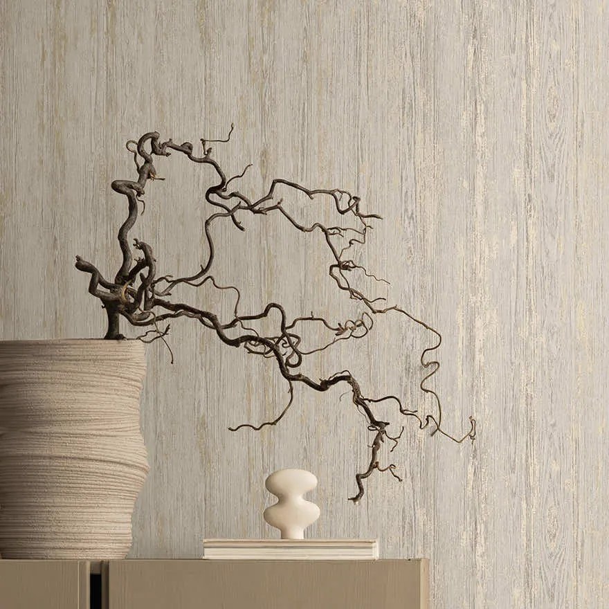 Holden Decor Textura Sapele arany-ezüst deszkamintás fémhatású vlies tapéta – 66152