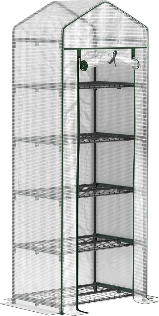 Outsunny Üvegház Rolós Ajtóval, Polcokkal, Téliálló Acél Kerettel, Üvegház Erkélyre, Kertbe, Paradicsom Háznak 69 x 49 x 193 cm, Paradicsom Üvegház Pa