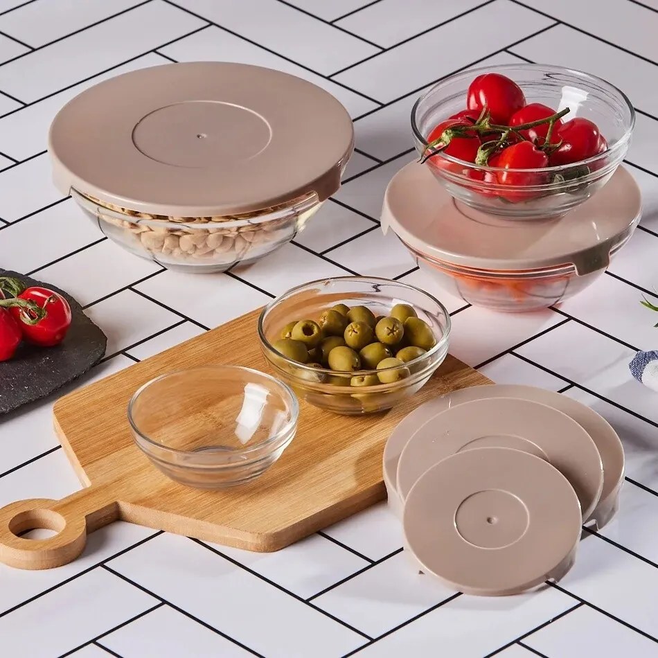 Altom Üveg tálak fedéllel, 5 db, vegyes színek