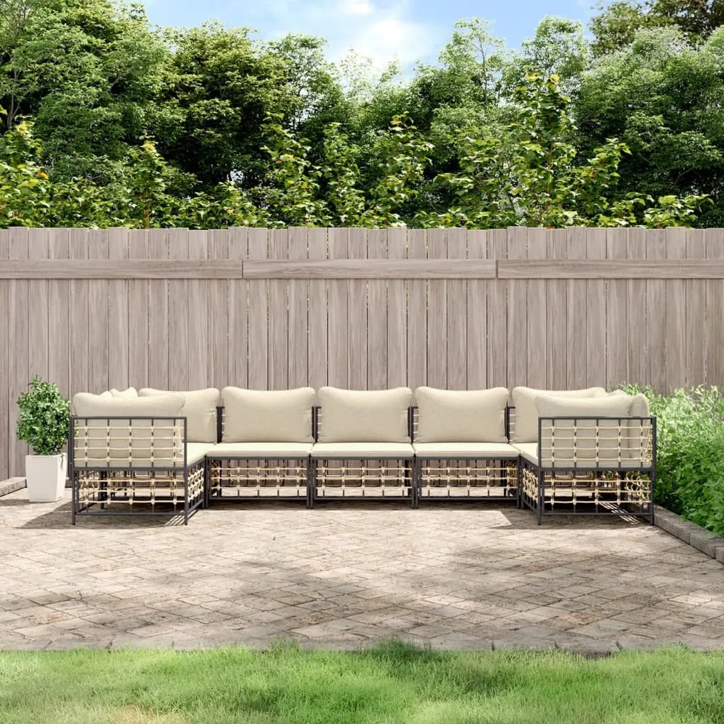 7 részes antracitszürke polyrattan kerti ülőgarnitúra párnákkal