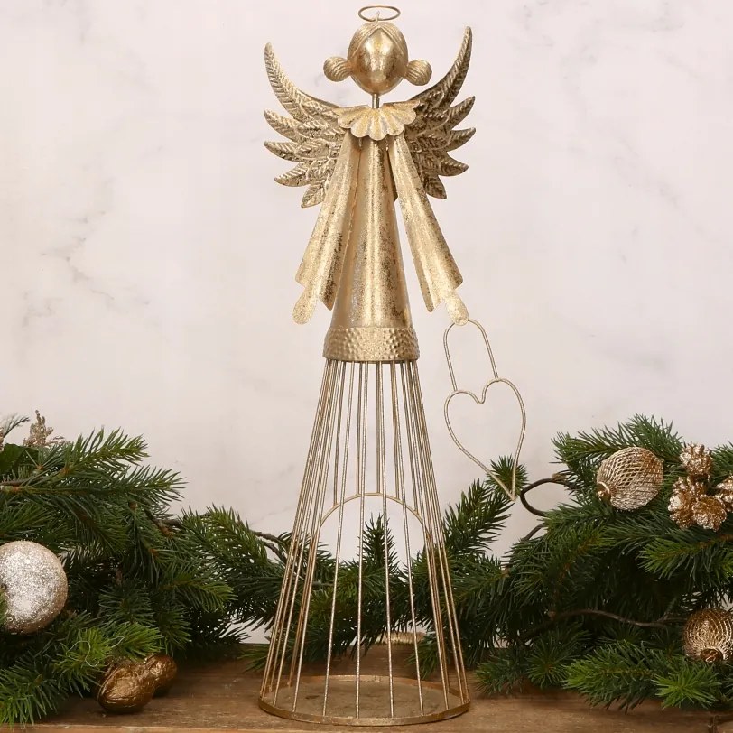 Arany fém angyal figura karácsonyi teamécses 32x10x5x9cm