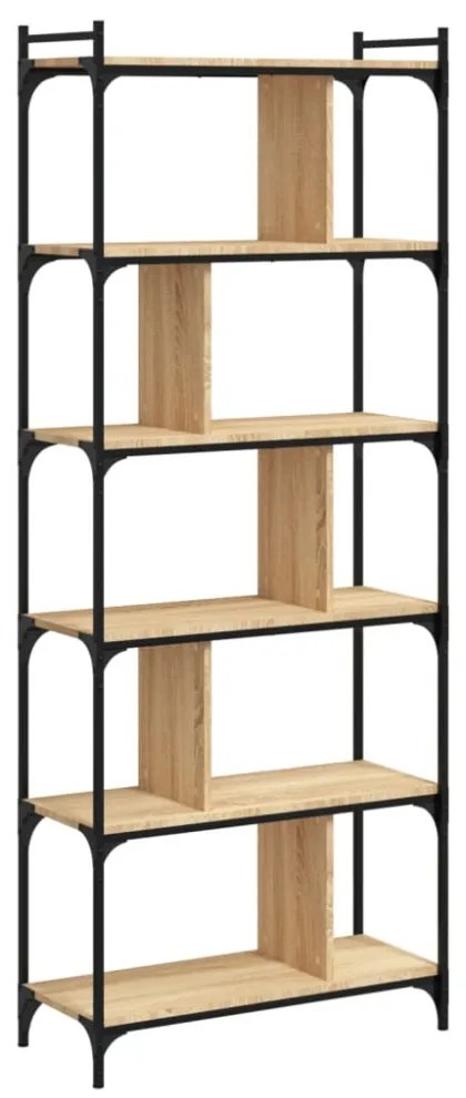 6 szintes sonoma tölgy színű fa könyvespolc 76 x 32 x 192 cm