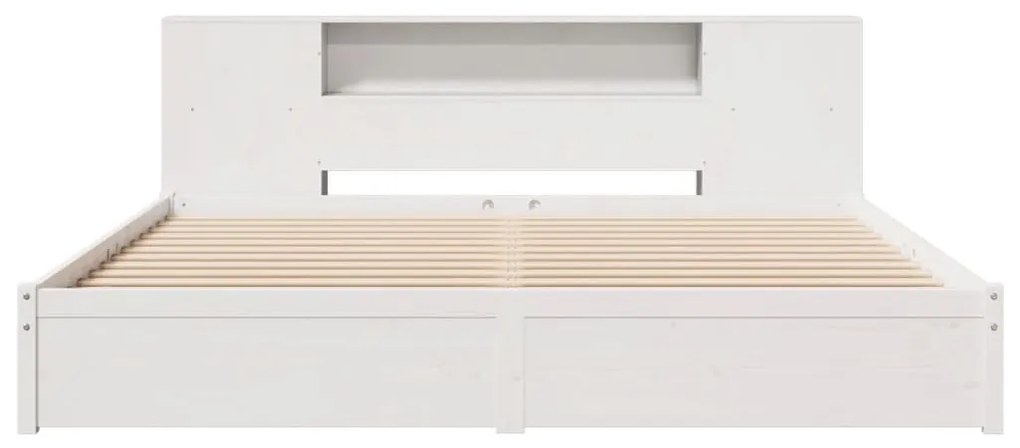 fehér tömör fenyőfa könyvespolcos ágy matrac nélkül 180x200 cm