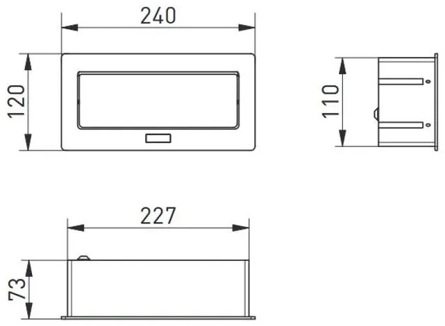 Konnektor, pultba süllyeszthető, fekvő, SOFT, 3x dugalj, 1,5fm kábellel, alumínium