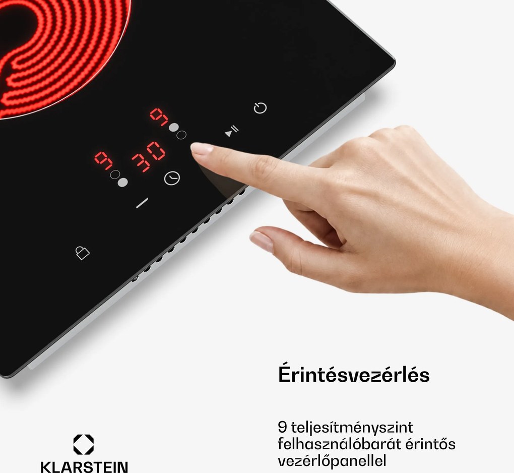 Klarstein Hito üvegkerámia főzőlap | 2 főzőzóna | 3000 W | 9 teljesítményfokozat | 30 cm