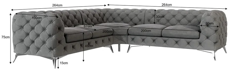 Szürke bársony sarokkanapé Chelsea – Ropez