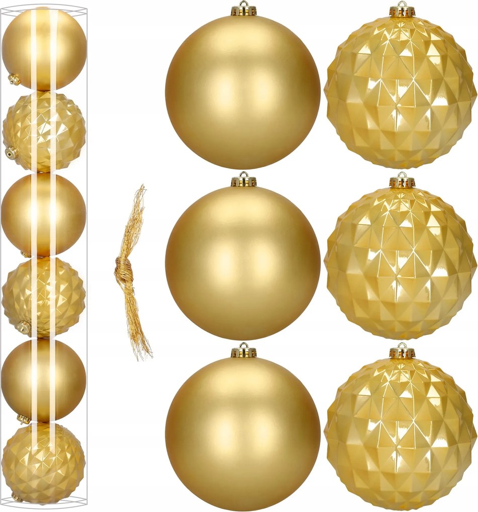 Arany Karácsonyfadísz 6db 15cm Törhetetlen Karácsonyi Díszek