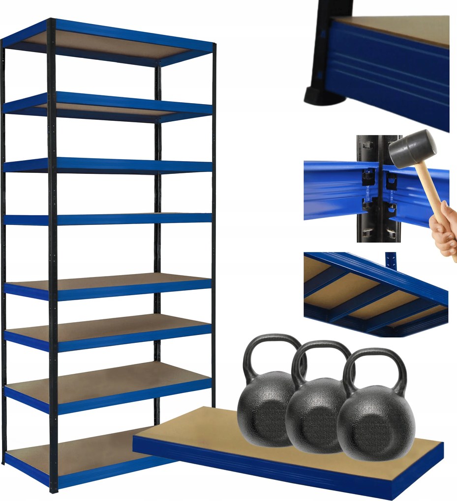 Tárolószekrény fém állvány Helios 270x110x50cm 8Px350kg Tartós Magas