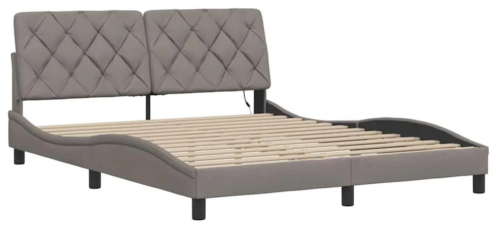 tópszínű szövet ágykeret LED-ekkel matrac nélkül 160 x 200 cm