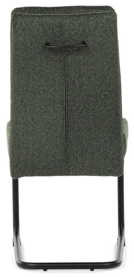 Scaun de sufragerie cu bază de sanie, șezut cu arcuri imbunătațite, mîner pe spătar, material verde, metal negru