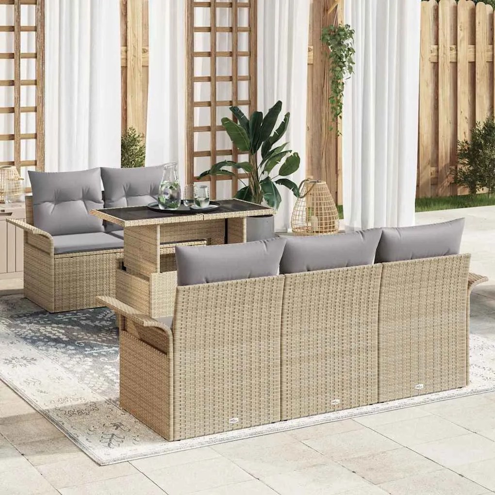 vidaXL Kerti Kanapé Szett párnával tárolóval 6 pcs Bézs Poly Rattan