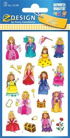 Matrica, papír, 3 ív, 76x120 mm, AVERY ZWECKFORM, Z-Design No.53198, királylány (AY53198)