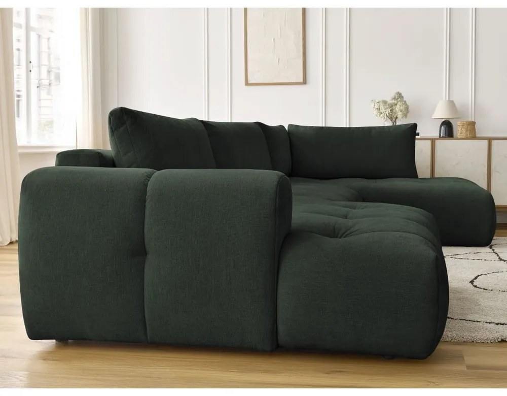 Zöld kinyitható-tárolóhelyes sarokkanapé (jobb oldali-U alakú) Fuji – Bobochic Paris