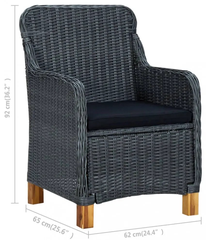 2 db sötétszürke polyrattan kerti szék párnával