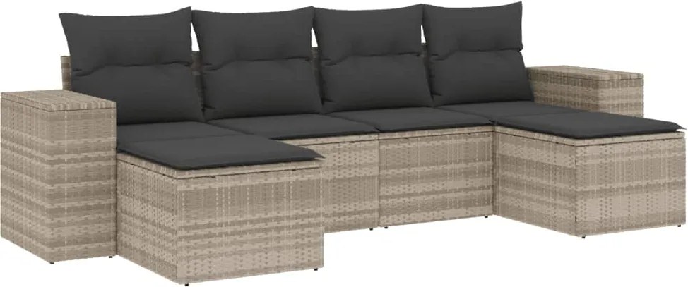 vidaXL 6 részes világosszürke polyrattan kerti ülőgarnitúra párnákkal