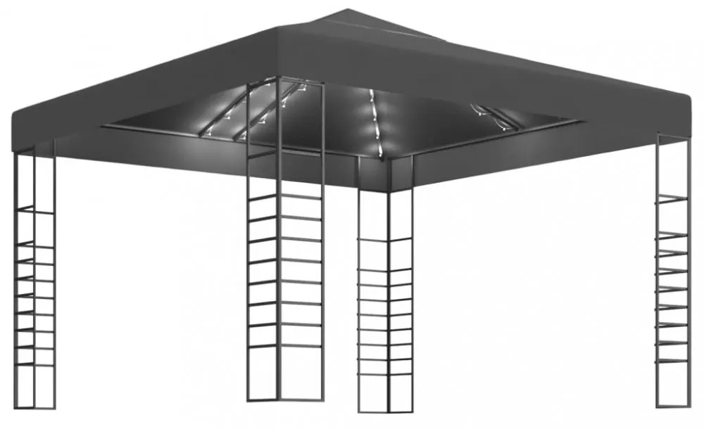 Antracitszürke kerti pavilon LED fényfüzérrel 3 x 3 m