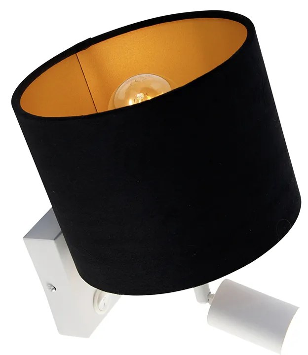 Fali lámpa fehér olvasólámpával és 18 cm-es fekete árnyékolóval - Brescia