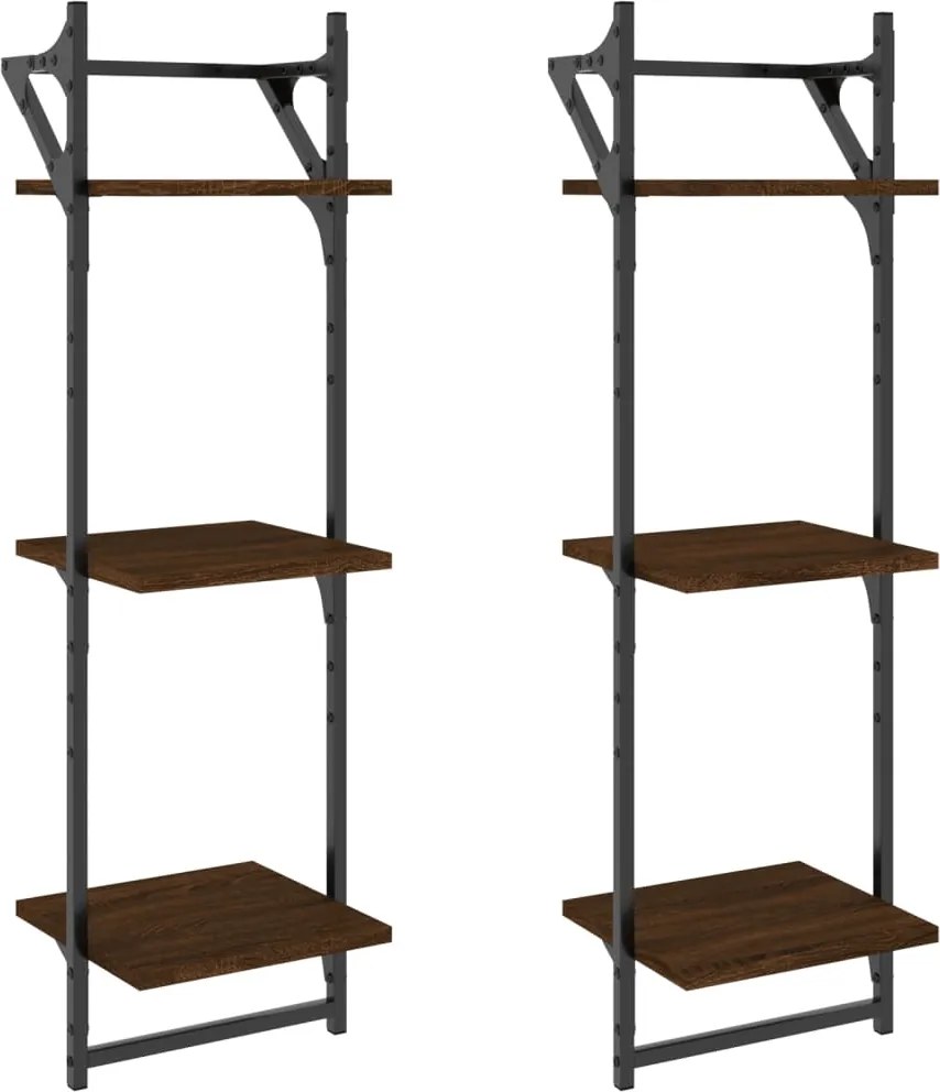 vidaXL 2 db 3 szintes barna tölgy színű fali polc rúddal 30x25x100 cm