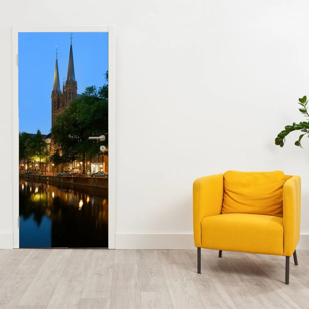 Fotótapéta ajtóra - éjszakai történelmi város (95x205cm)