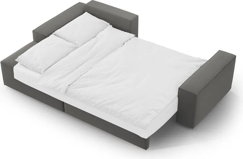 Világosszürke bársony kinyitható-tárolóhelyes sarokkanapé (bal oldali-heverő résszel) Jodie – Micadoni