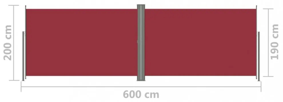 piros behúzható oldalsó napellenző 200 x 600 cm