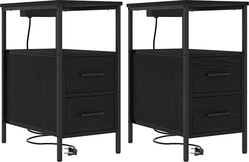 vidaXL Éjjeliszekrény 2 pcs Fekete tölgy 30 x 48 x 61 cm Faanyag