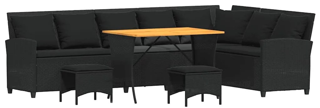 4 részes fekete polyrattan kerti ülőgarnitúra párnával L-alakú