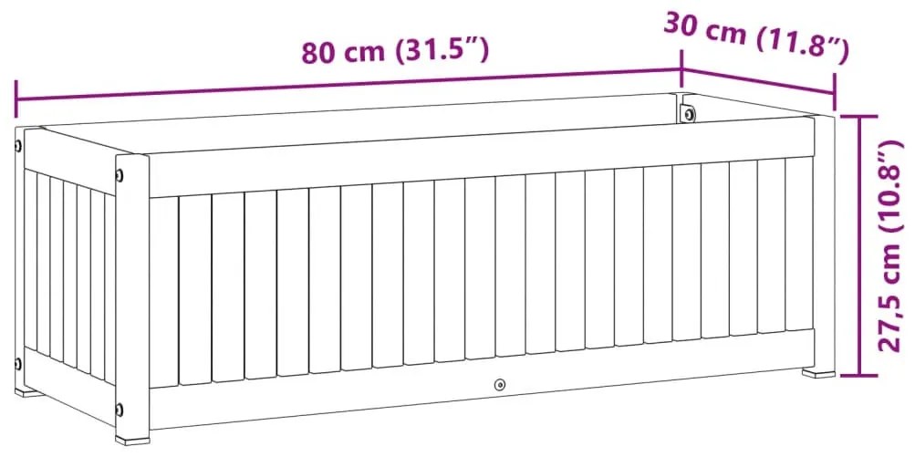 tömör akácfa és acél kerti virágtartó 80 x 30 x 27,5 cm