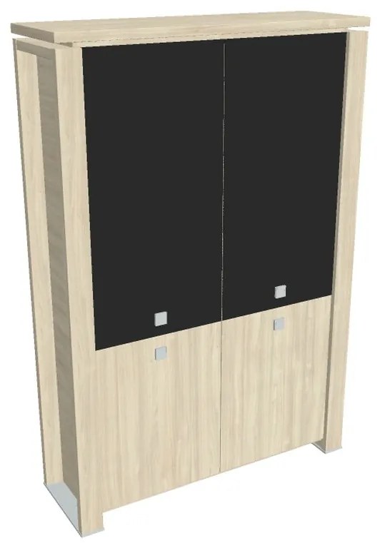 Verno+ magas szekrény 140 x 46 x 210 cm, kombinált ajtó, akác / fekete