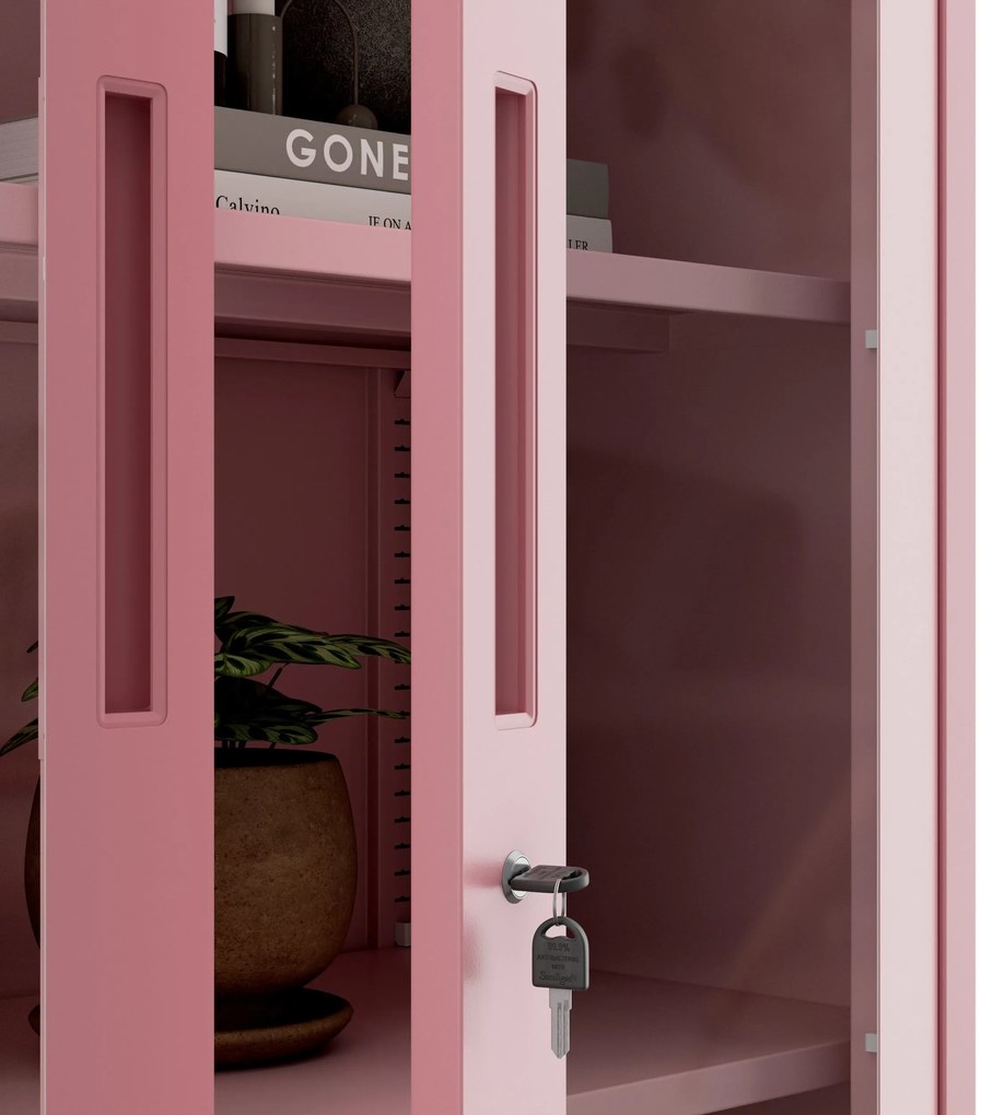 Vitrines szekrény AMELIA, 900 x 1850 x 400 mm, Fresh Style: púderrózsaszín