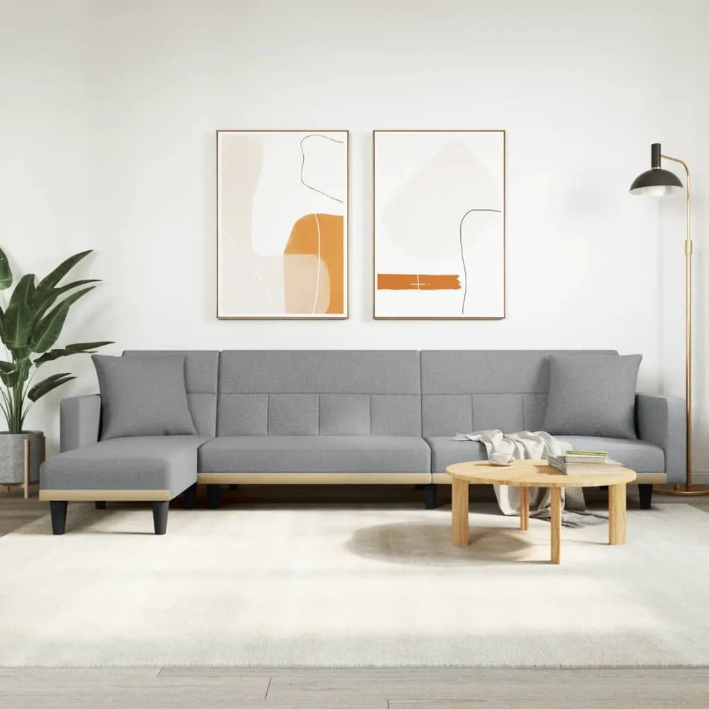 világosszürke L-alakú szövet kanapéágy 275x140x70 cm