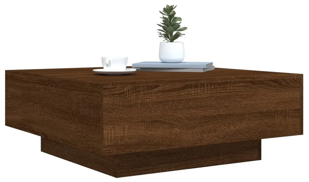 barna tölgyszínű dohányzóasztal LED-lámpákkal 80 x 8 0x 31 cm