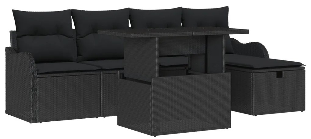 6 Darabos Kert Bútor Szett Párnákkal Fekete Poli Rattan