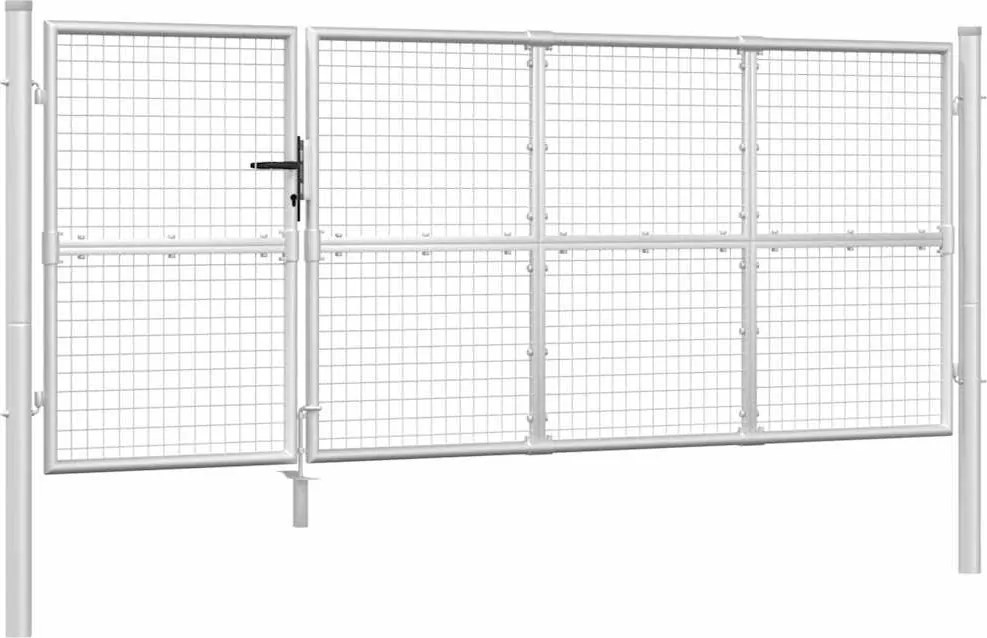 vidaXL ezüst színű horganyzott acél hálós kerti kapu 350 x 125 cm