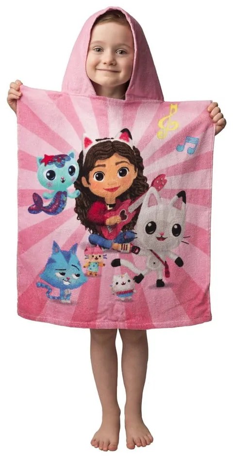 Rózsaszín pamut gyerek fürdőponcsó 3-8 év Gabby´s Dollhouse – Jerry Fabrics
