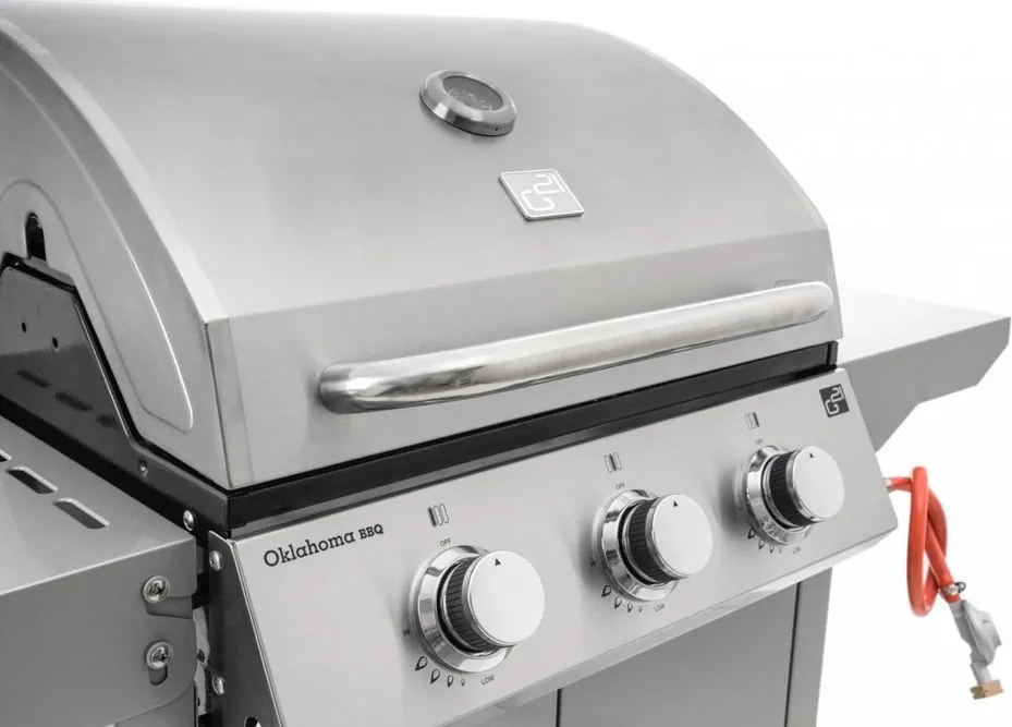 OKLAHOMA BBQ gázgrill, 3 égővel, nyomáscsökkentő szeleppel, ezüst Penta CZ
