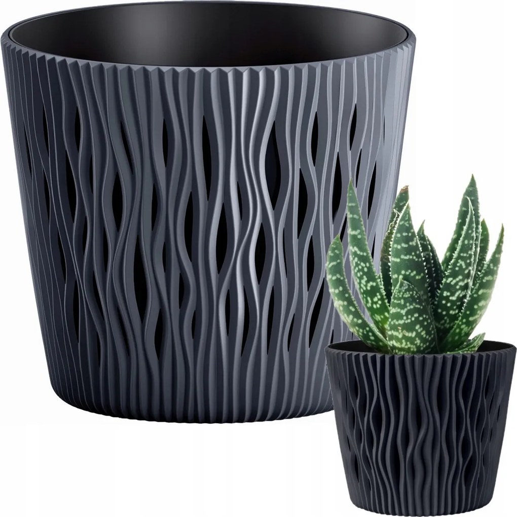 Virágcserép Antracit Betéttel 3L Sandy Round