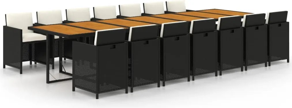vidaXL 15 részes fekete polyrattan kerti étkezőgarnitúra párnákkal