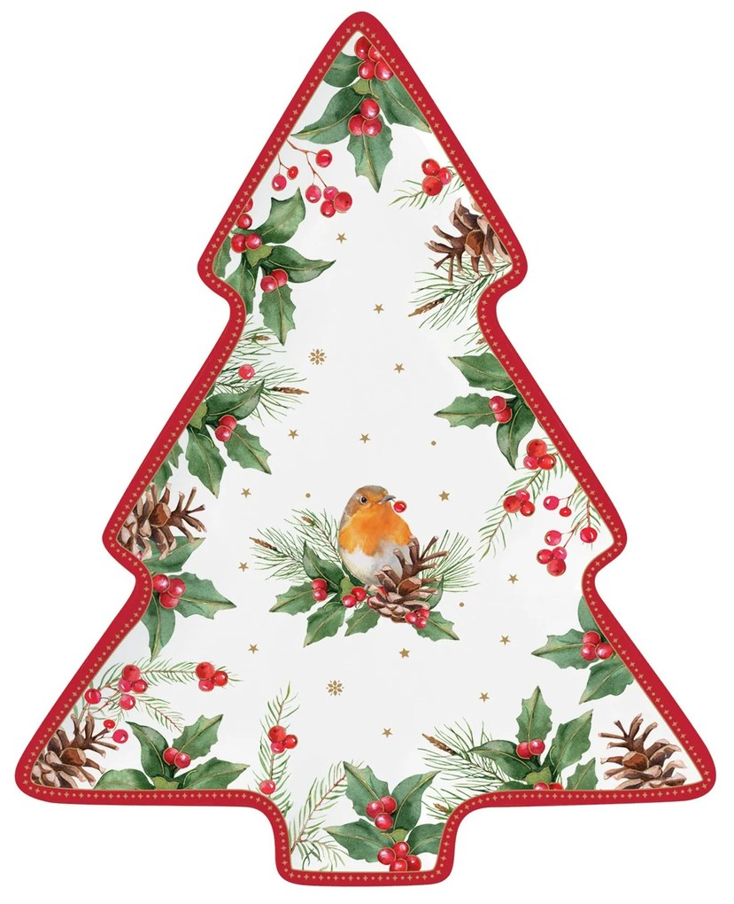 Karácsonyi porcelán fenyő alakú tálca Christmas Berries