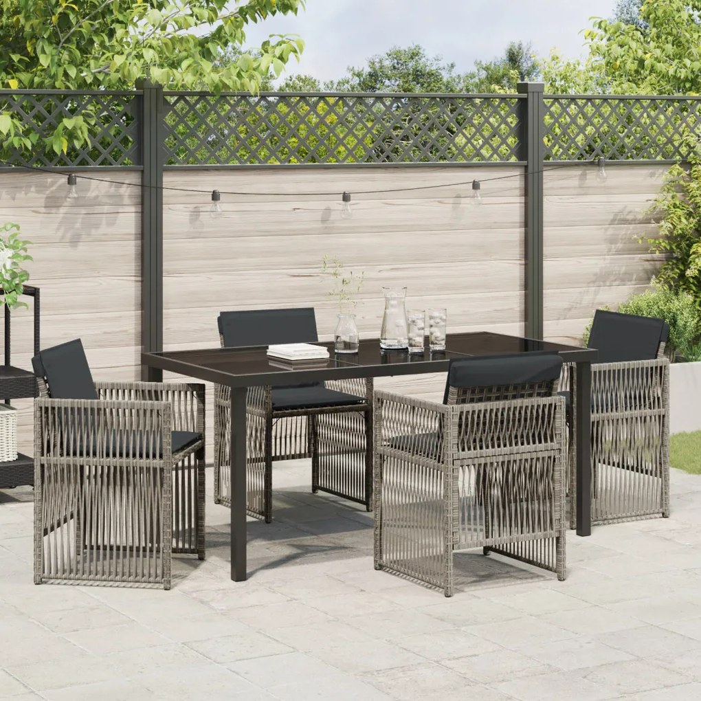 5 Darabos Kerti Étkezőszett Párnákkal Szürke Polyrattan