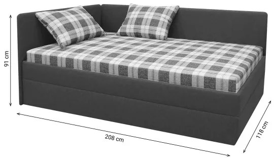 Kárpitozott heverő univerzálisan balra/jobbra szerelhető fejvéggel ARLY 110x200 cm antracit/fehér