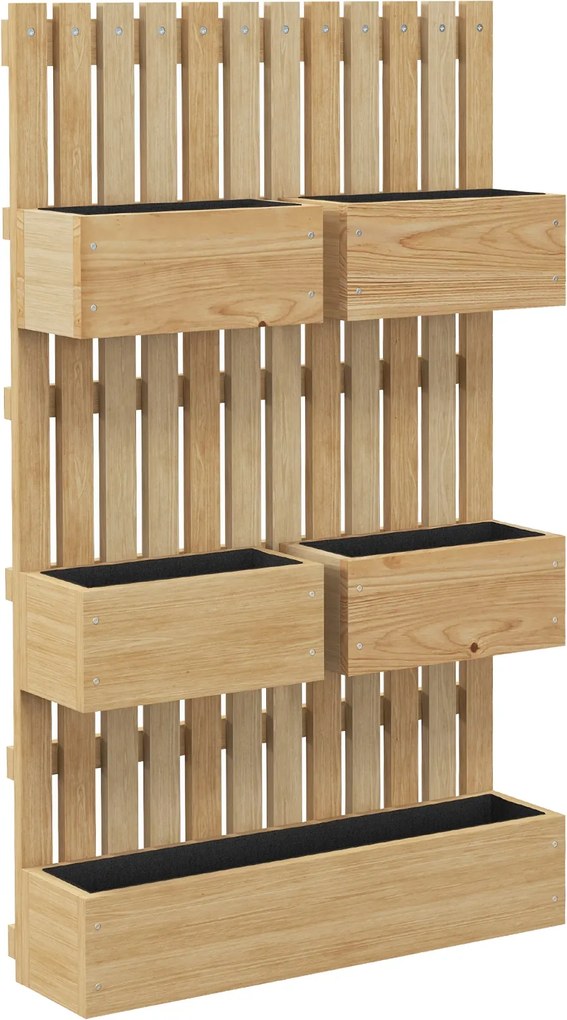 Outsunny Fali Virágágyás 5 Kivehető Masszív Fa Futónövény Tárolóval, Nem Szőtt Anyag, 60 x 16 x 100 cm | Aosom